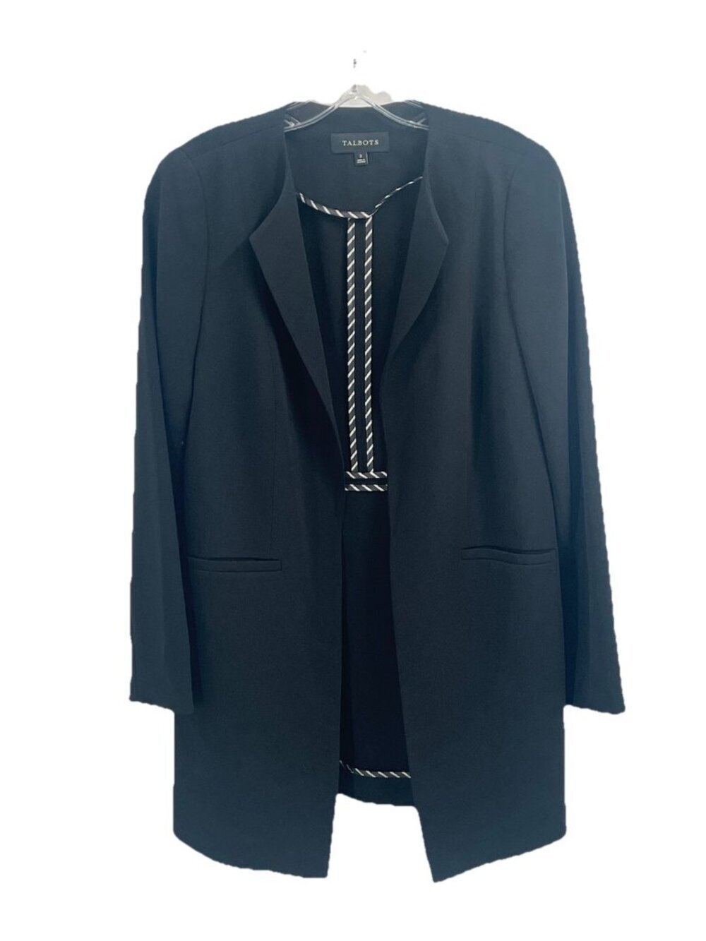 Talbots Black Open Front Long Line Sz 2 Blazer Classic Career Old Money